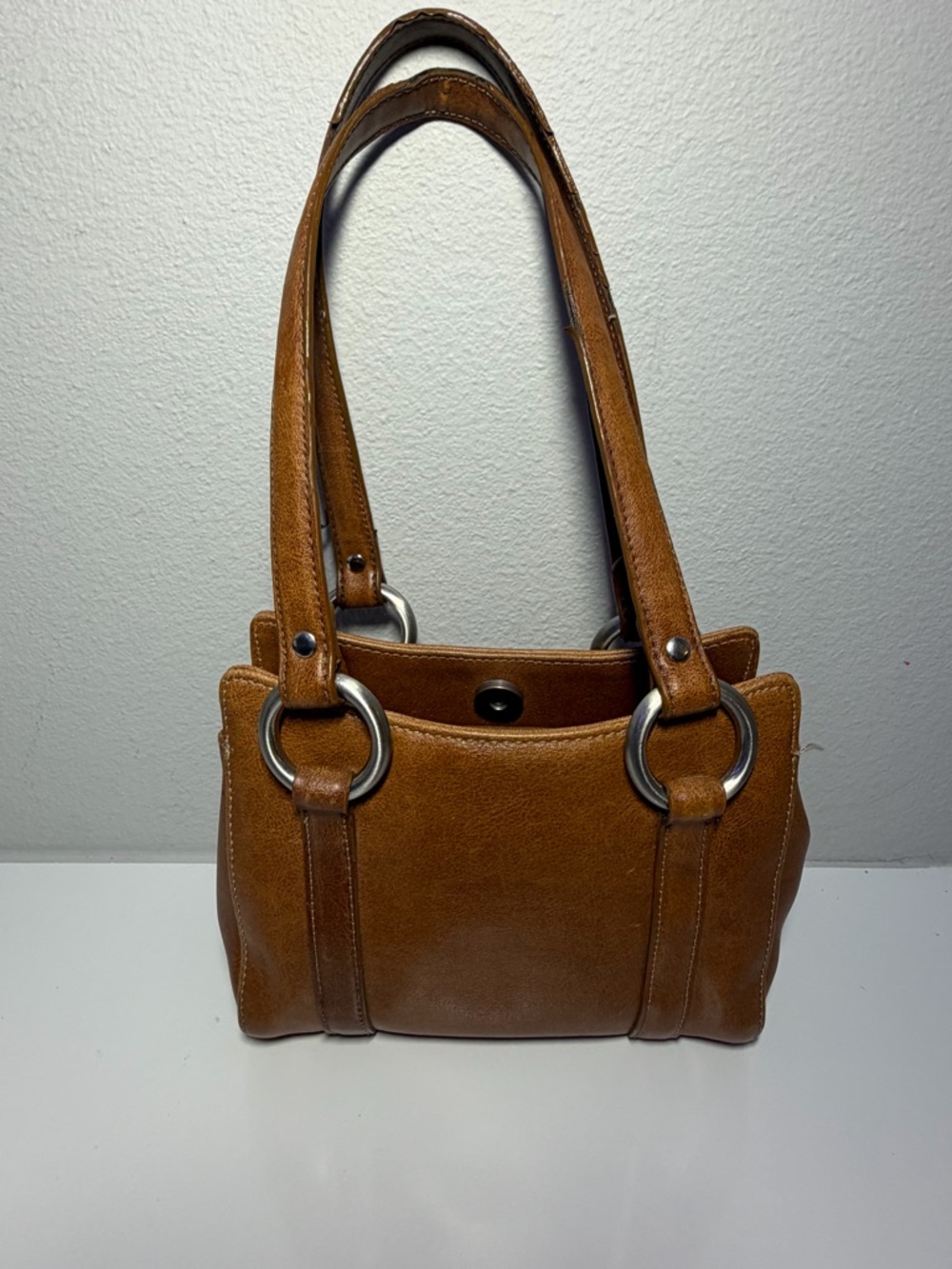 Nine West Vintage Classic Brown Leather Small Purse with Silver Ring Details
